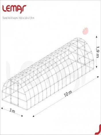 Folientunnel für den Garten 30 m^2 - 10,0 x 3,0 x 1,9 m